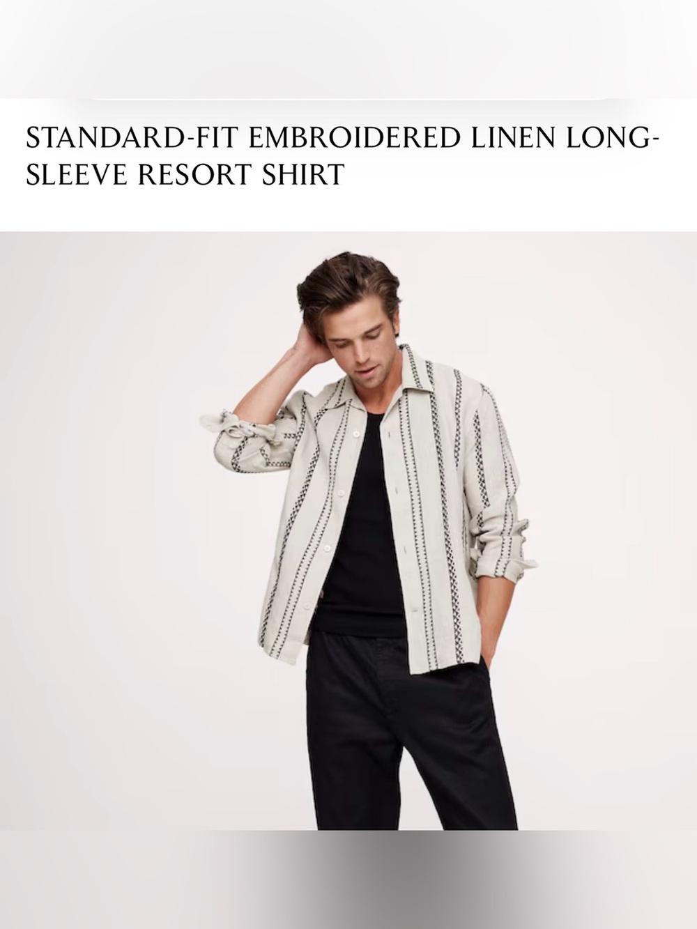 Banana Republic Men's Long Sleeve Linen Shirt Size Large NWT Embroidered